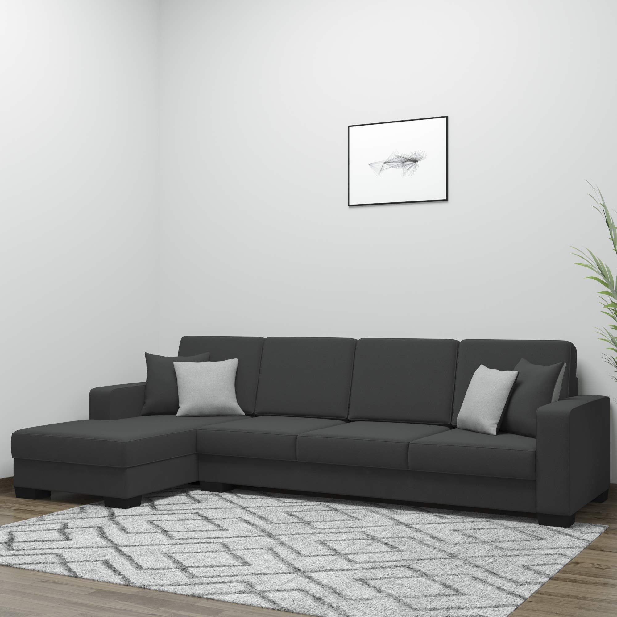 Furny Apollo 5 Seater L Shape LHS Sofa Set Fabric (Grey)