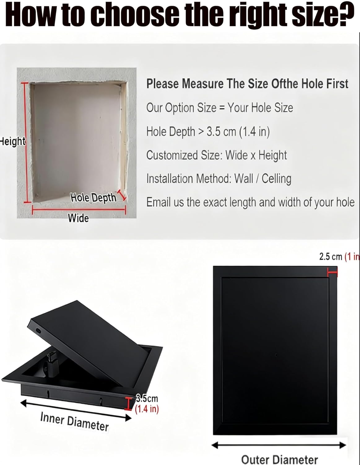Drywall Access Panel, Customizable Black Cover Plate for Indoor/Outdoor Use, 17.7x17.7in (45x45cm), Flap Door for Attic & Industrial Access