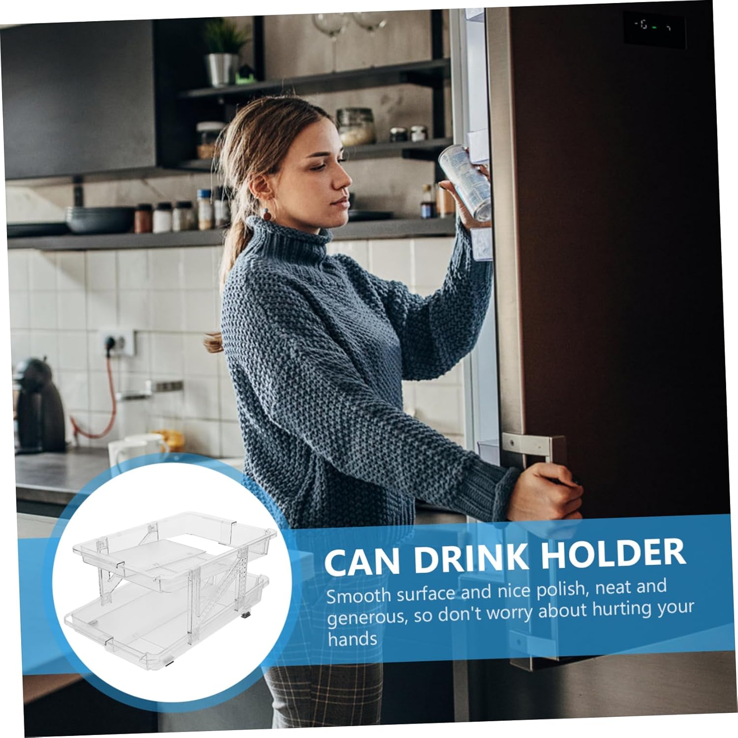 PRETYZOOM Soda Can Dispenser Organizer for Refrigerator Beverage Storage Bin Rolling Mechanism Transparent Double Can Holder for Beer and Drinks for Kitchen and Pantry