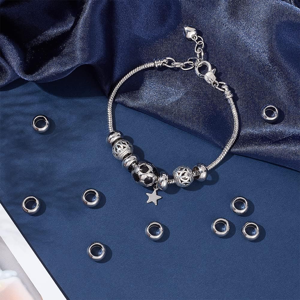 UNICRAFTALE 60pcs Rondelle Spacer Beads Stainless Steel Loose Beads 6mm Hole Spacer Beads Smooth Surface Beads Finding for DIY Bracelet Necklace Jewelry Making Craft - Image 3