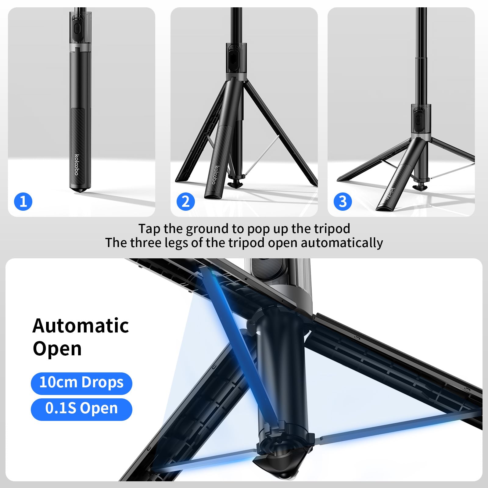 Automatisches Telefonstativ, 170 cm (67 Zoll), automatisches Öffnen, Selfie-Stick für iPhone mit Fernbedienung, um 360° drehbarer, ausziehbarer Telefonständer für Videoaufnahmen, Vlog