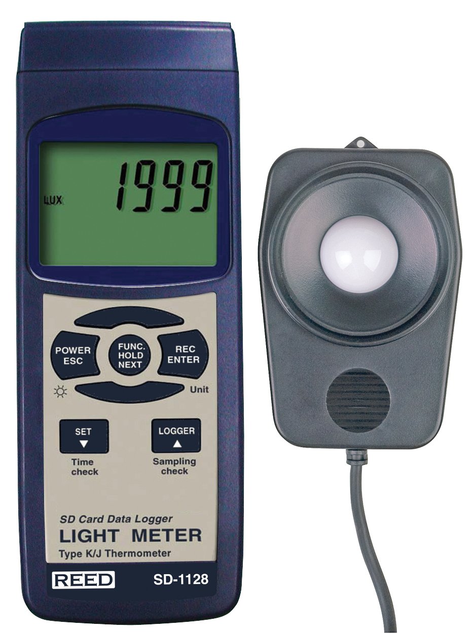 REED Instruments SD-1128 SD Series Light Meter, Datalogger, 100,000 Lux / 10,000 Foot Candles (Fc), w/ Temperature and NIST Calibration Certificate
