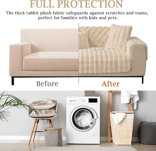 Miniatura 5 de Thick Rabbit Plush Sofa Cushion, 2023 New Non-Slip Sofa Seat Cushion Cover, Universal 1 2 3 Seater Funny Fuzzy Couch Cover, Furniture Protector