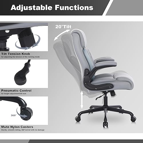 Miniatura 6 de Youhauchair Silla de oficina ejecutiva, silla ergonómica de piel sintética para computadora con soporte lumbar, reposabrazos abatibles y altura