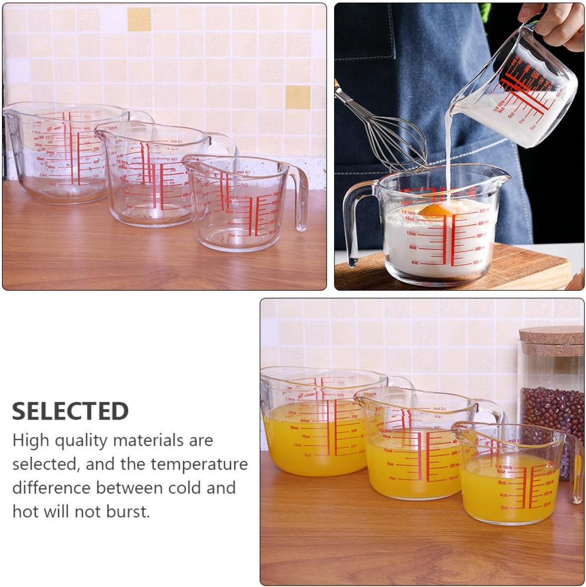 Tempered Glass Measuring Cup 0.5l Graduated Scale Kitchen Measuring Tool Heat-resistant Glass Milk Pouring Cup for Baking and Cooking
