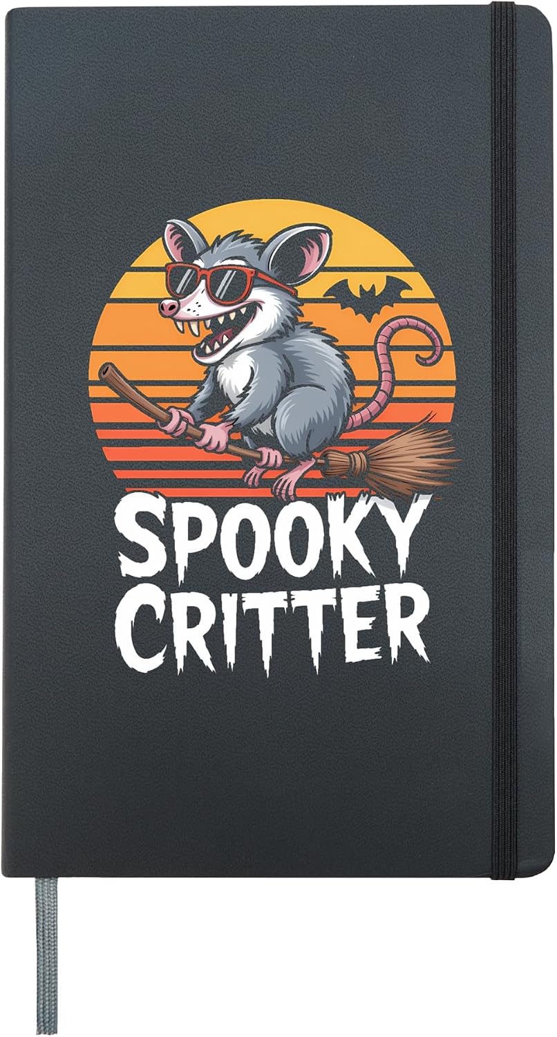Possum Sunglasses with Broomstick Retro Moon Hardcover Journal, Black