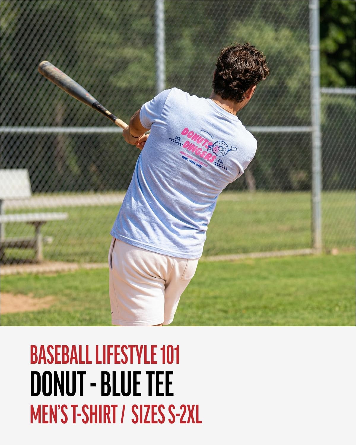 Baseball Lifestyle 101 Donut Tee for Men - White, Soft 60/40 Blend, Breathable, Side-Seamed T-Shirt, Adult Sizes S-XL