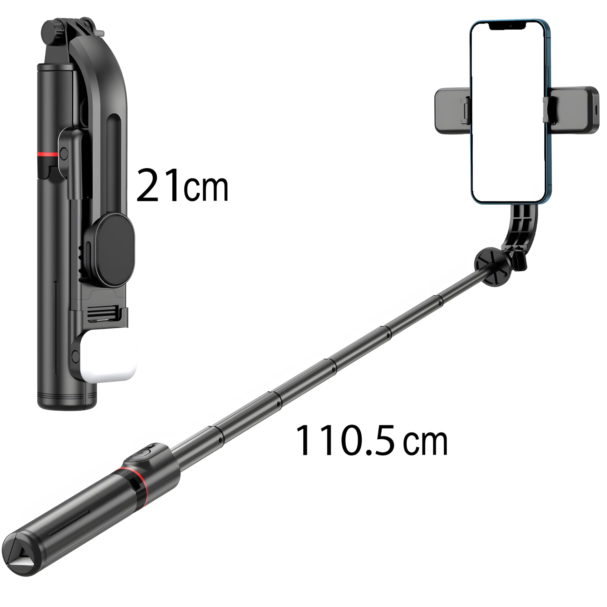Retoo Selfie Stick 110,5 cm, statyw do telefonu, opcja Bluetooth rozszerzalny lampa 3 w 1 do telefon komórkowy drążek teleskopowy, statyw podróżny do selfie/wideo