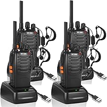 BF-88E Long Range Walkie Talkie, 16 Channels PMR446 Portable Rechargeable Professional Radio Walkie Talkies, with Original Earbuds and USB Charging Station (Black, 2 Pair)