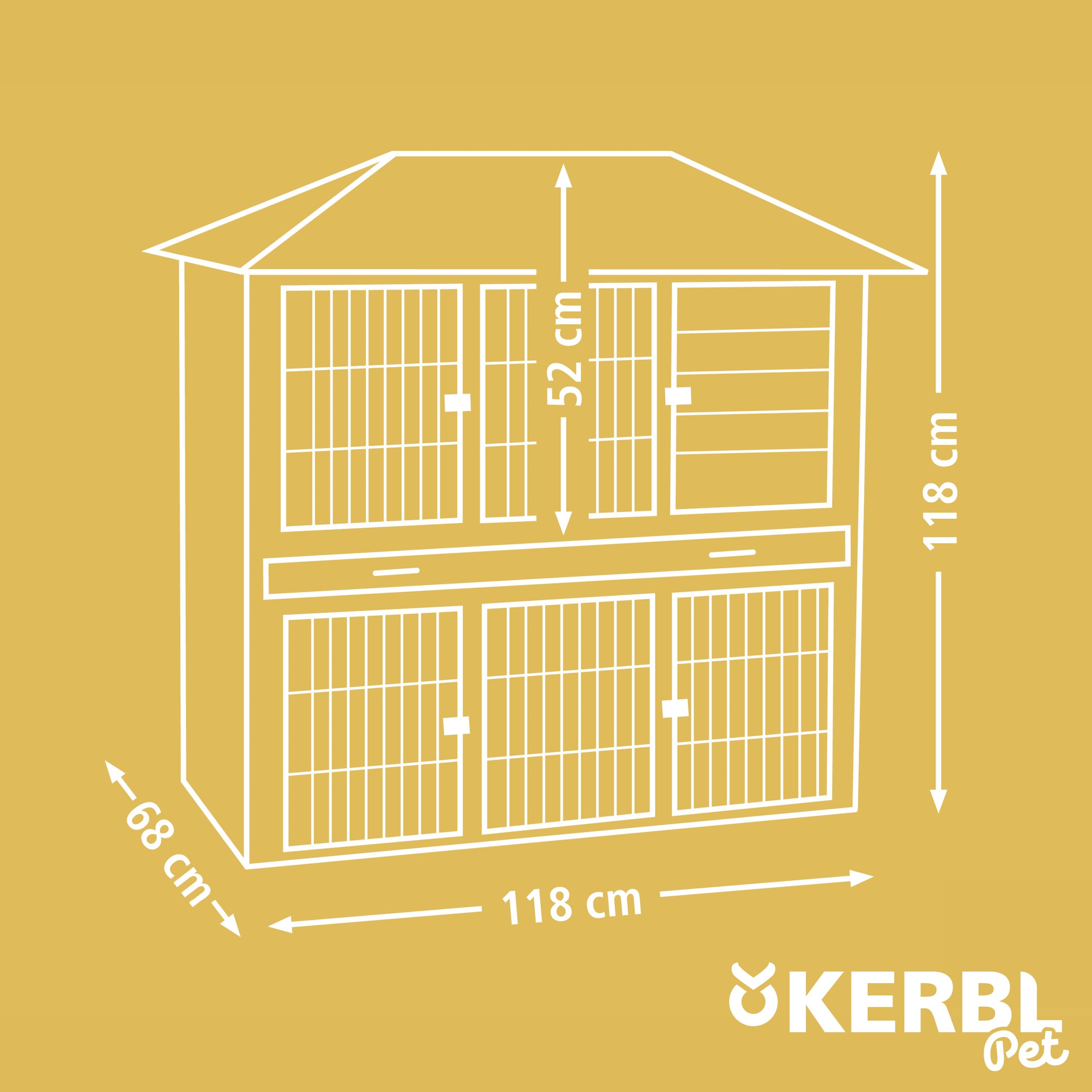 Kerbl Pet Nagerstall Villa, Kleintierstall, Nagerstall, 118x68x118cm, Holz, Hasen, Kaninchen, wetterfestes Dach