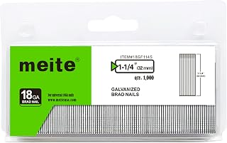 meite 18 Gauge 1-1/4 Inch Galvanized Brad Nails 1000 Pack for Pneumatic Electric Nailers - Rust-Resistant Finishing Nails