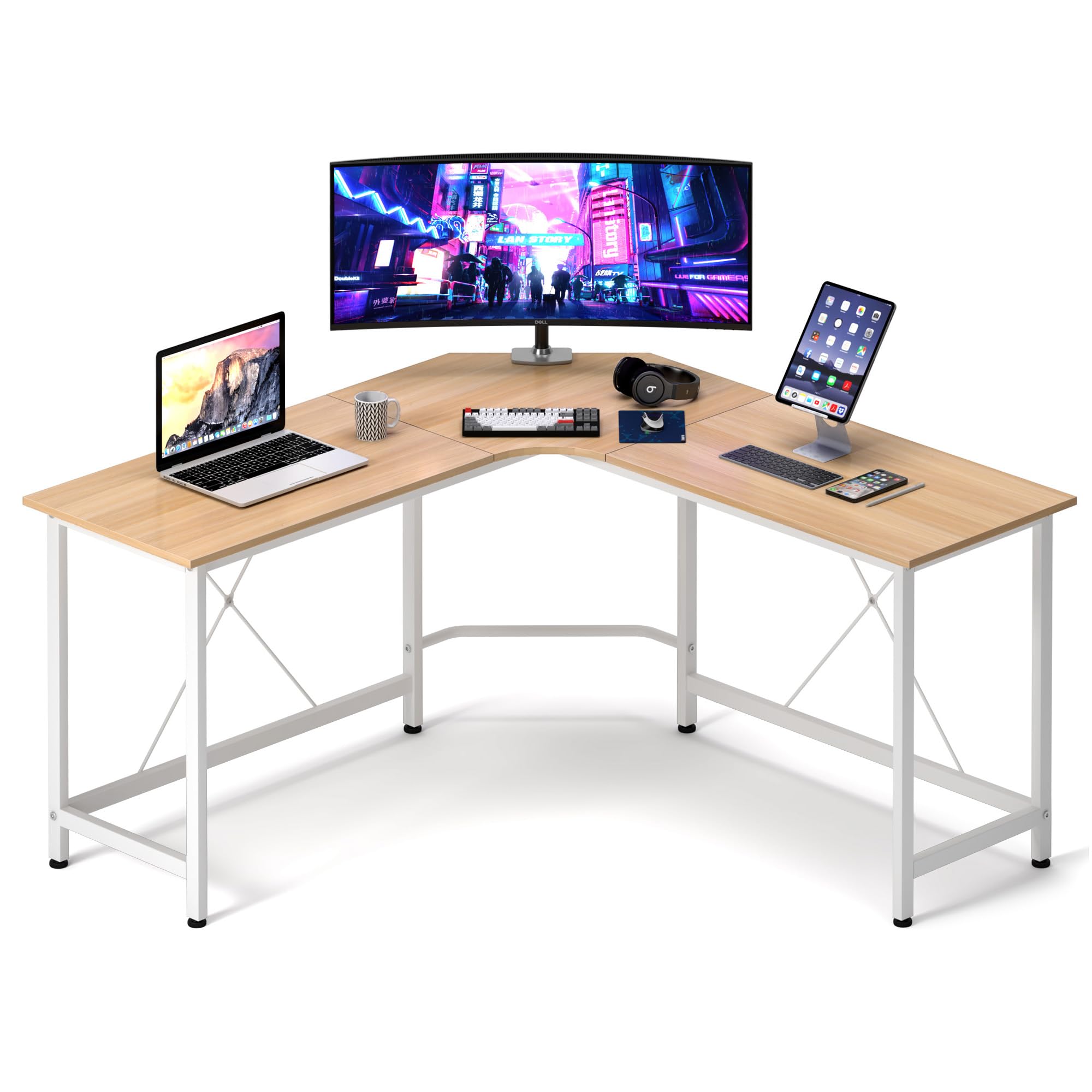 SogesHome Mesa de ordenador de esquina, escritorio de oficina en forma de L, mesa grande para juegos, mesa de esquina, mesa de oficina, estación de trabajo para casa y oficina