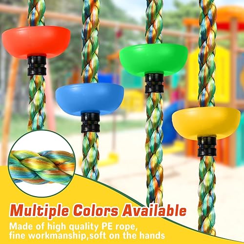 Miniatura 6 de Tree Swing - Cuerda de escalada arco iris, repuesto de asiento de disco giratorio resistente para niños con correa para colgar y mosquetones de