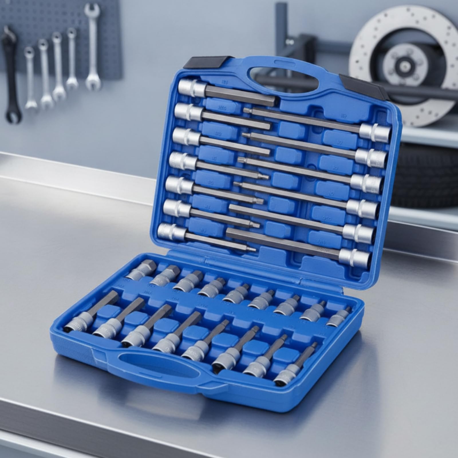 30 Pezzi Set di Chiavi a Bussola e Inserti Resistente Valigetta Rigida con Bussole Portatile Cassetta Degli Attrezzi con Cricchetto per Garage