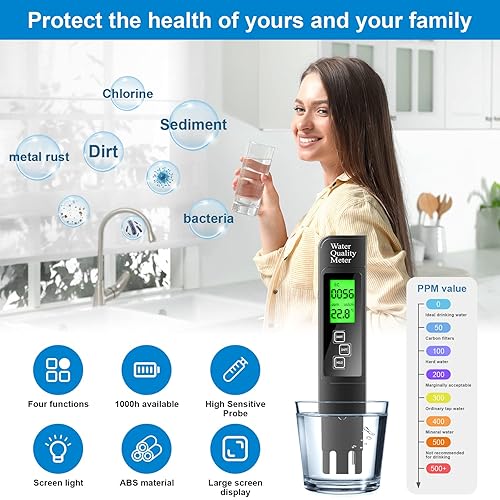 Miniatura 3 de Bradwigson 4 in 1 Water Quality Test Meter, TDS Thermometer, EC Digital Meter for Water Hydroponics, Accuracy 2%, 0-9999ppm, LCD Backlight Display,