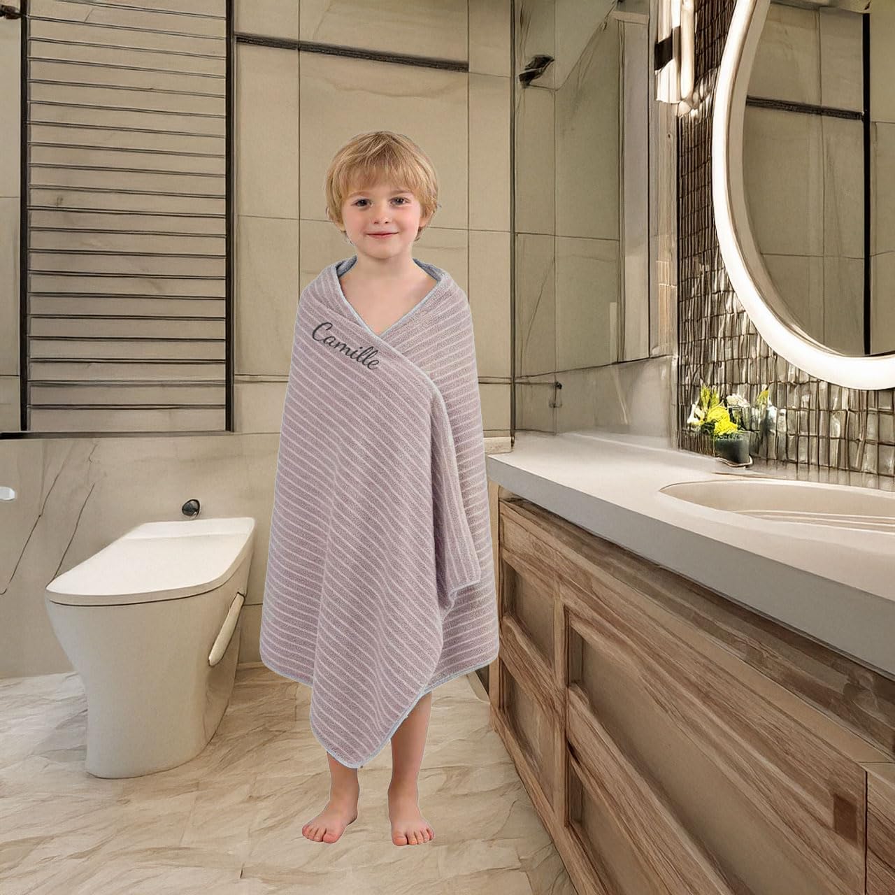 Personalized Embroidered Bath Towel for Kid, Custom Name Soft Absorbent Towel, Lightweight Quick Dry Spa Shower Wrap, Monogram Beach Towel Gift, 70 x 140 cm (27.5 x 55 Inches)