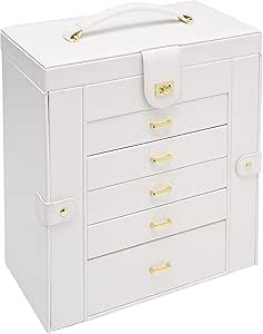 Amazon Basics Großes Schmuckkästchen mit 6 Etagen, Leder und Fächern an