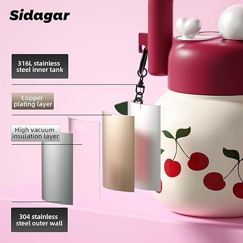 Miniatura 7 de Botella de agua de 22 onzas con popote y asa de transporte, vaso de acero inoxidable aislado al vacío de boca ancha, taza de café de viaje para