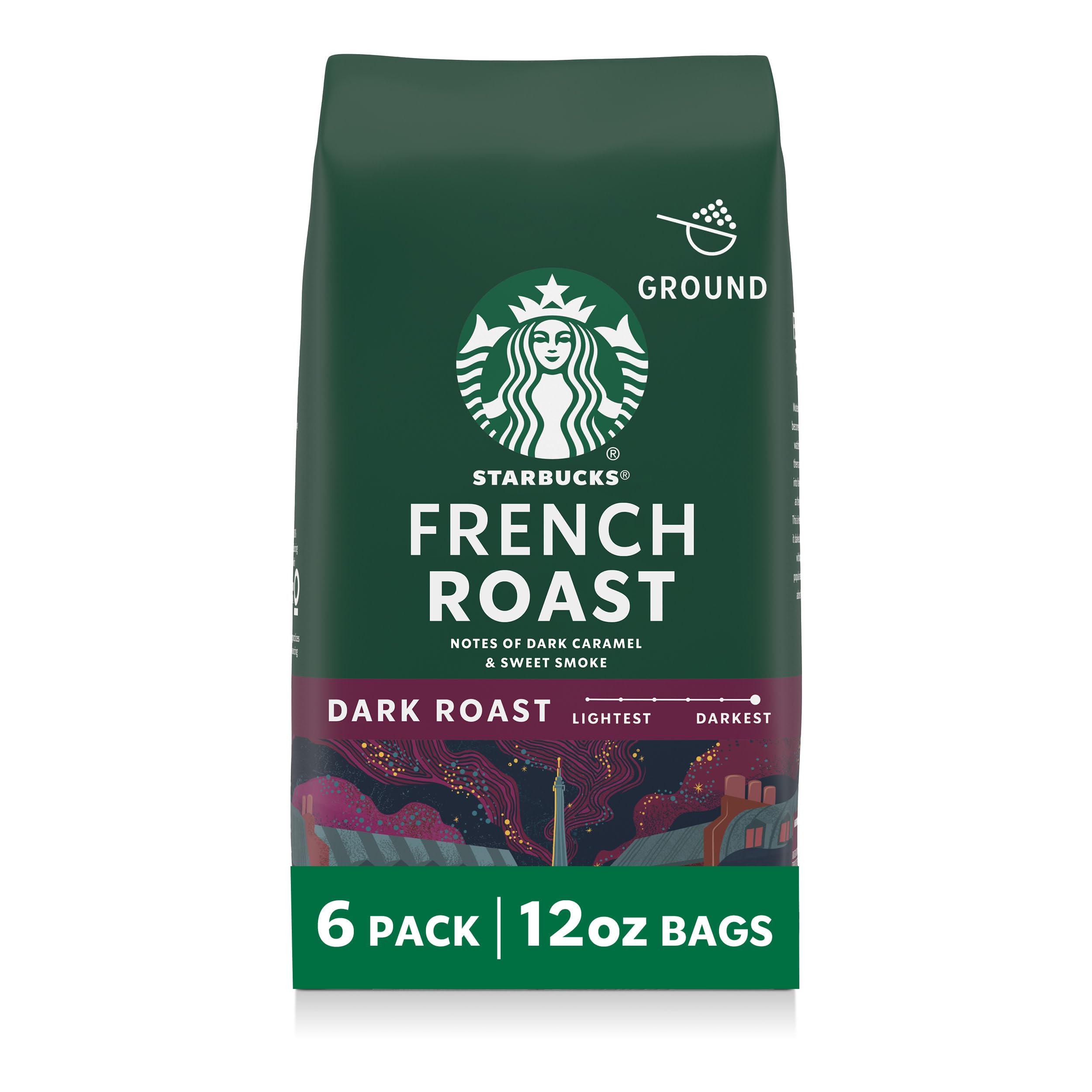 Starbucks Ground Coffee, Dark Roast Hot or Iced Coffee, French Roast, Six 12 oz Bags​