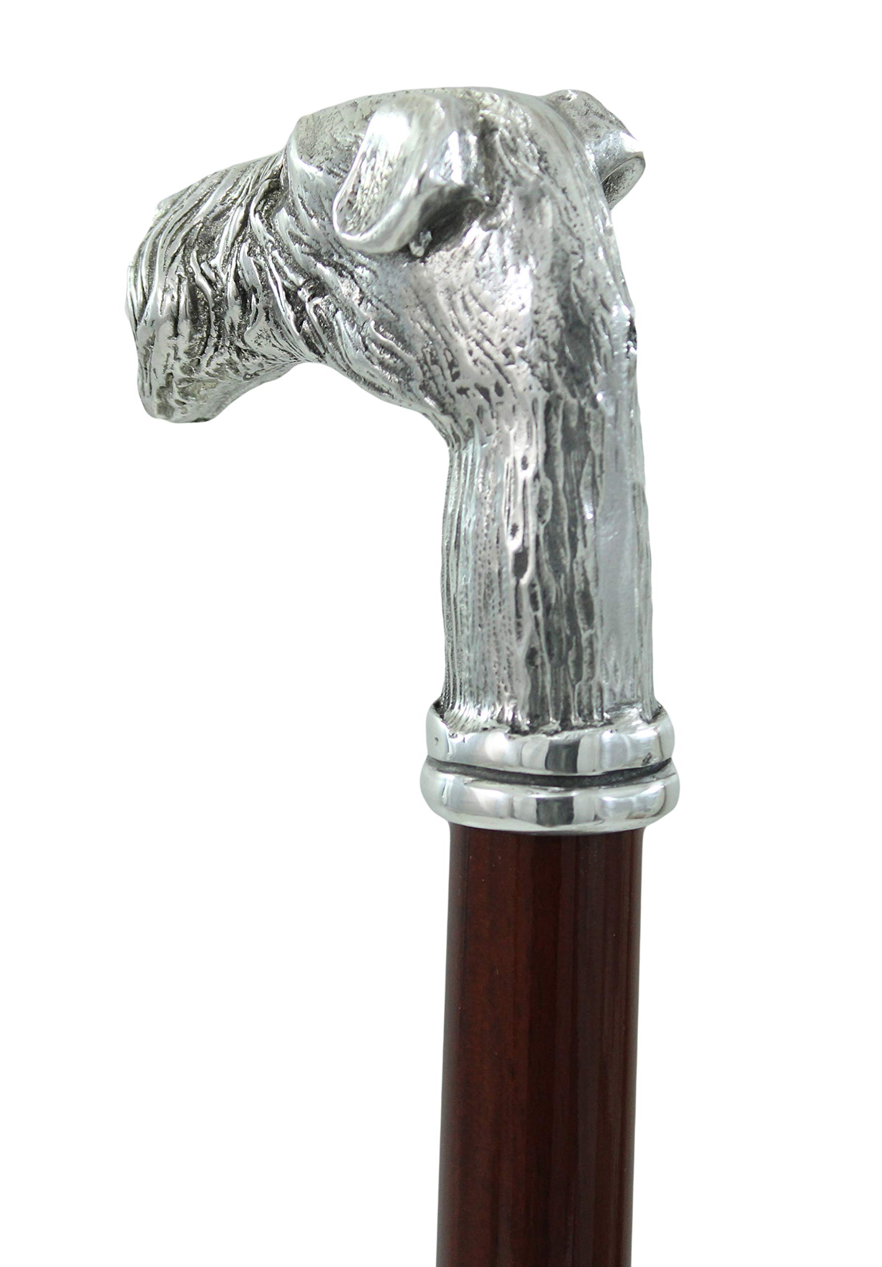 Bastón de Paseo Fox Terrier estaño y Madera Elegante para la Ceremonia, Fabricado en Italia CAVAGNINI Vintage