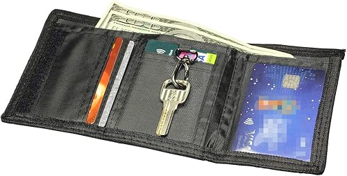 Miniatura 2 de Cartera RFID de camuflaje, billetera de nailon triple para hombres, mini monedero triple con cremallera para niños, Azul marino, Pequeña, Cartera