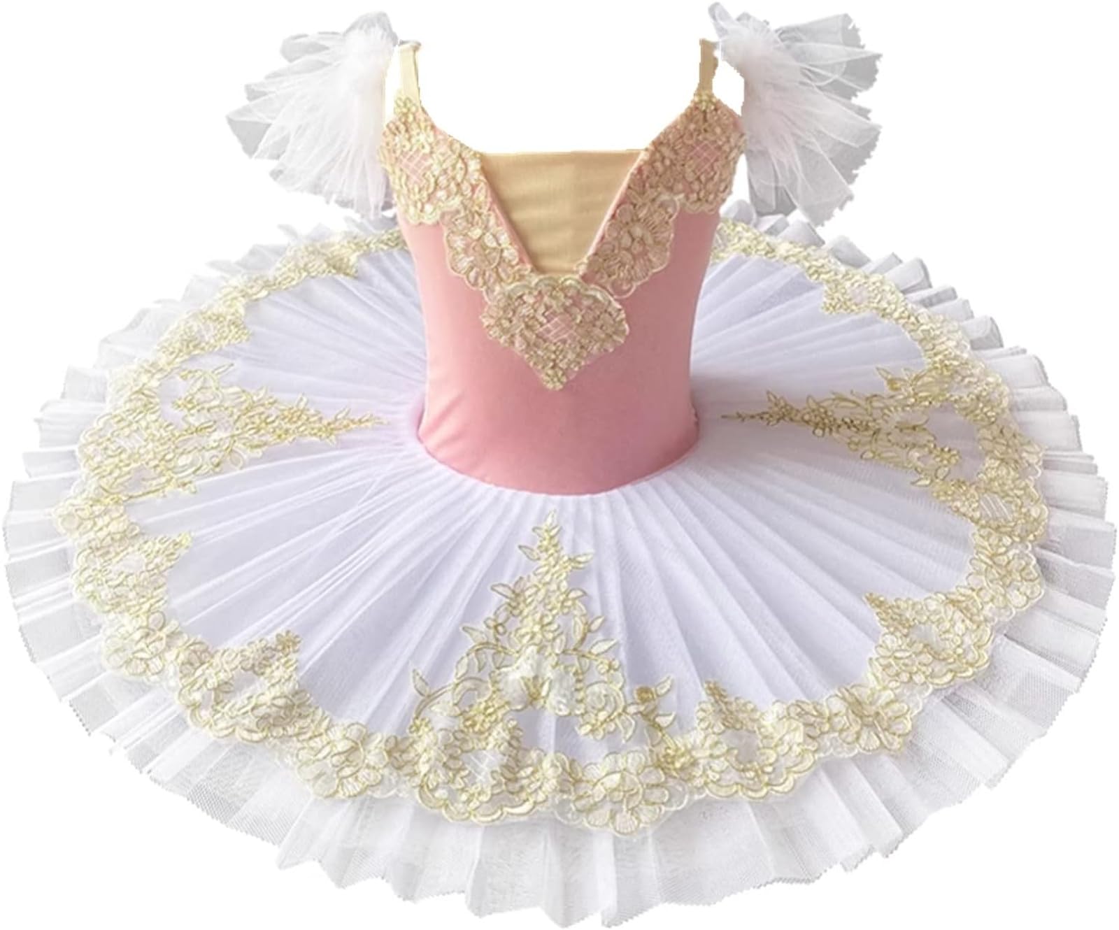 Enfants Filles Ballet Danse Gymnastique Justaucorps Tutu Tulle Jupe Robe Or Brodé Cygne Ballerine Costume Princesse Patinage Ballroom Performance Vêtements De Danse