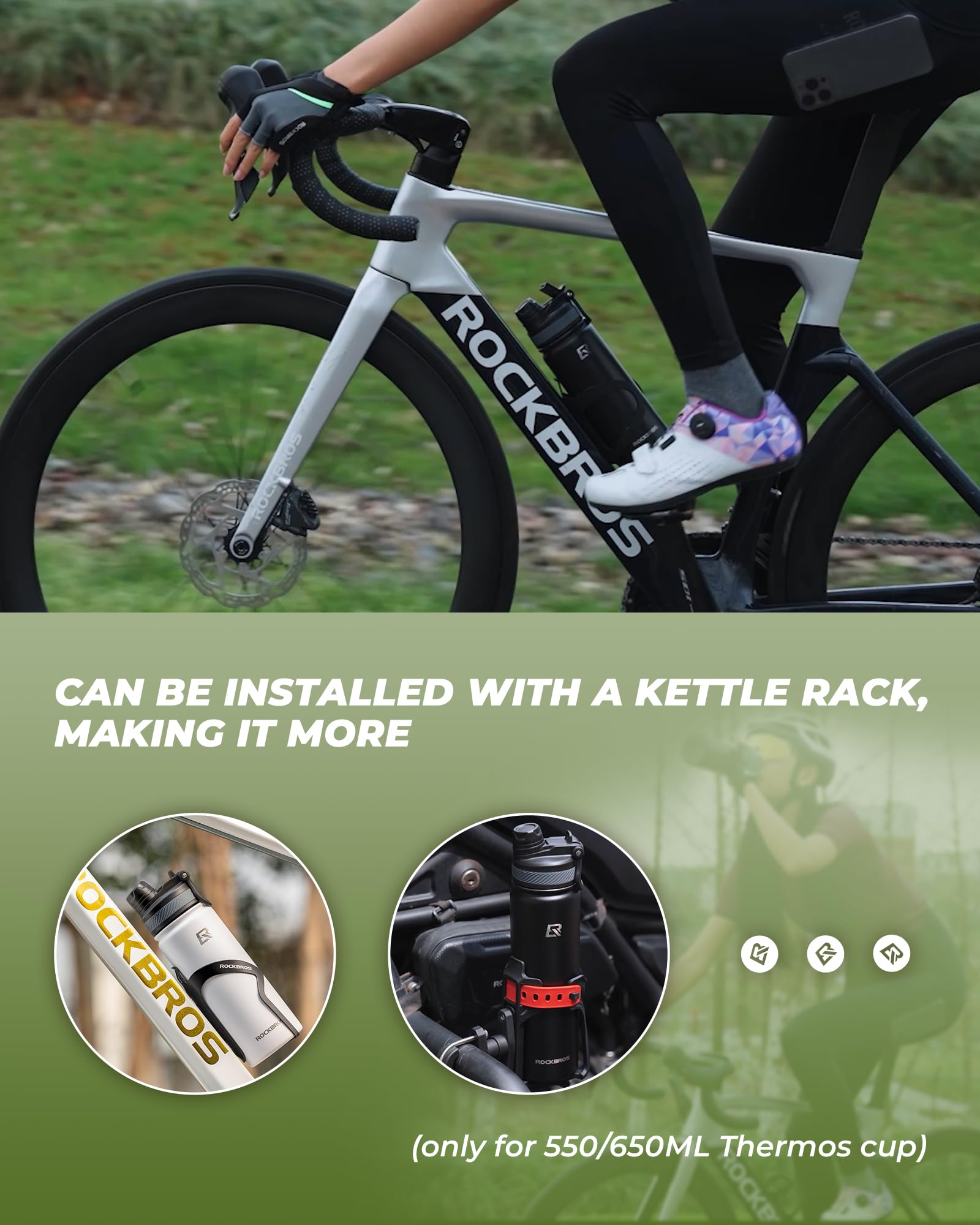 ROCKBROS Borraccia Termica, Bottiglia Sportiva 550ML/650ML/1L/1.2L, Borracce Mantenere Calore/Freddo, Senza BPA, Borraccia Isolata per Bicicletta Ciclismo Fitness Corsa Escursionismo