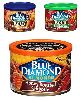 Amazon Com Blue Diamond Hot Spicy Almonds Bold Habanero Bbq Sriracha And Honey Roasted Chipotle Variety Pack Grocery Gourmet Food