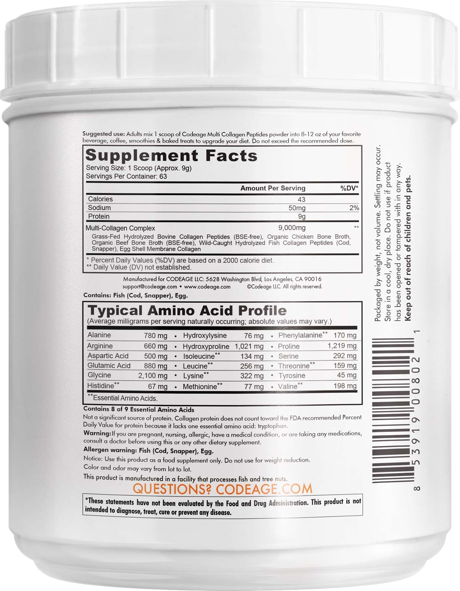 Buy Code Age MultiCollagen Protein Powder Hydrolyzed 20Oz AllinOne