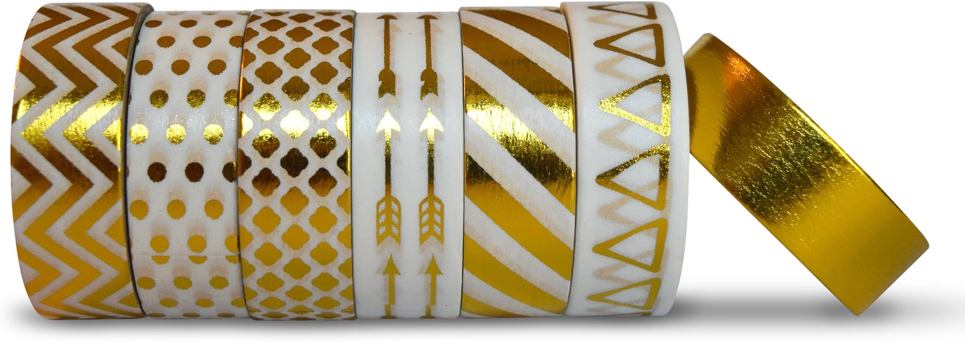 AIM HOBBIES Washi Masking Tape Set of 6 Plus Free Bonus ROLL (Gold 1)