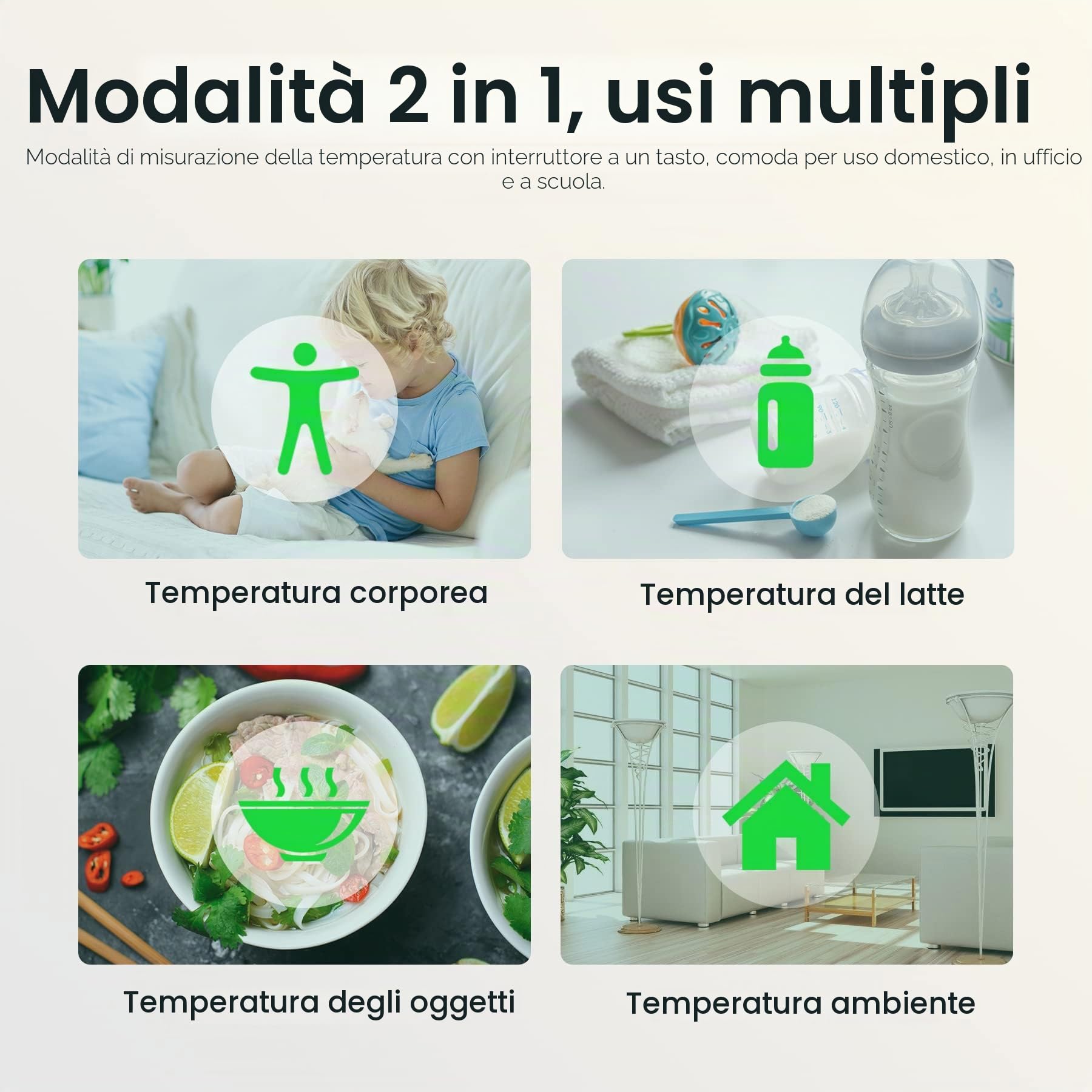 Termometro frontale per neonati, bambini e adulti, termometro clinico senza contatto con allarme febbre, lettura accurata immediata 1s, bianco