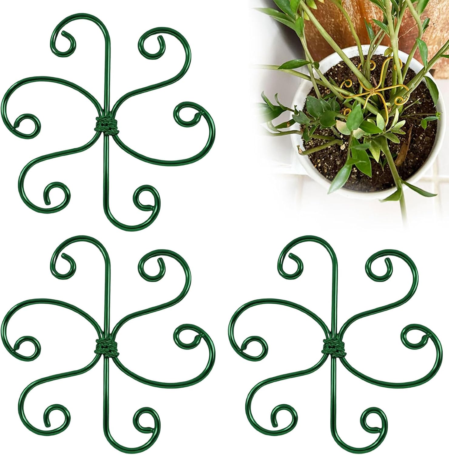 2025 New Plant Stem Support Set, Upgraded Reusable Metal Climbing Plant Support Plant Trellis, Climbing Houseplant Support Stakes for Indoor Plants (3, Green Flower)