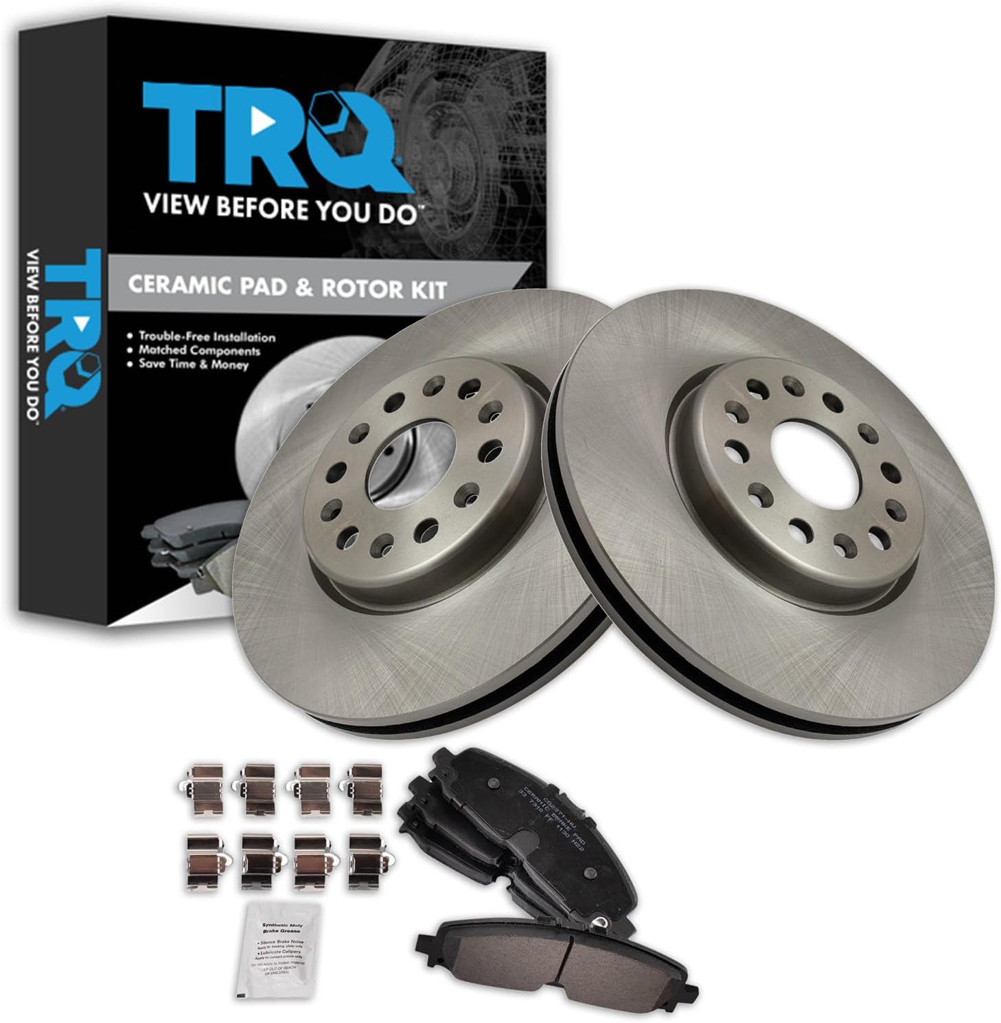 TRQ Front Brake Pad and Rotor Set Ceramic Compatible with 2020-2022 Buick Enclave Chevrolet Traverse 2022 Blazer 2021-2022 GMC Acadia