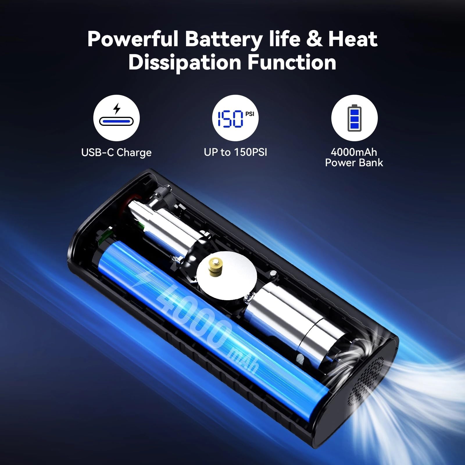 Inflador Ruedas Coche Bomba de Aire de 4000mAh para Motocicletas, Inflador de neumáticos para Bicicleta y Barco con LED Digital y presión preestablecida Compresores de Aire portátiles
