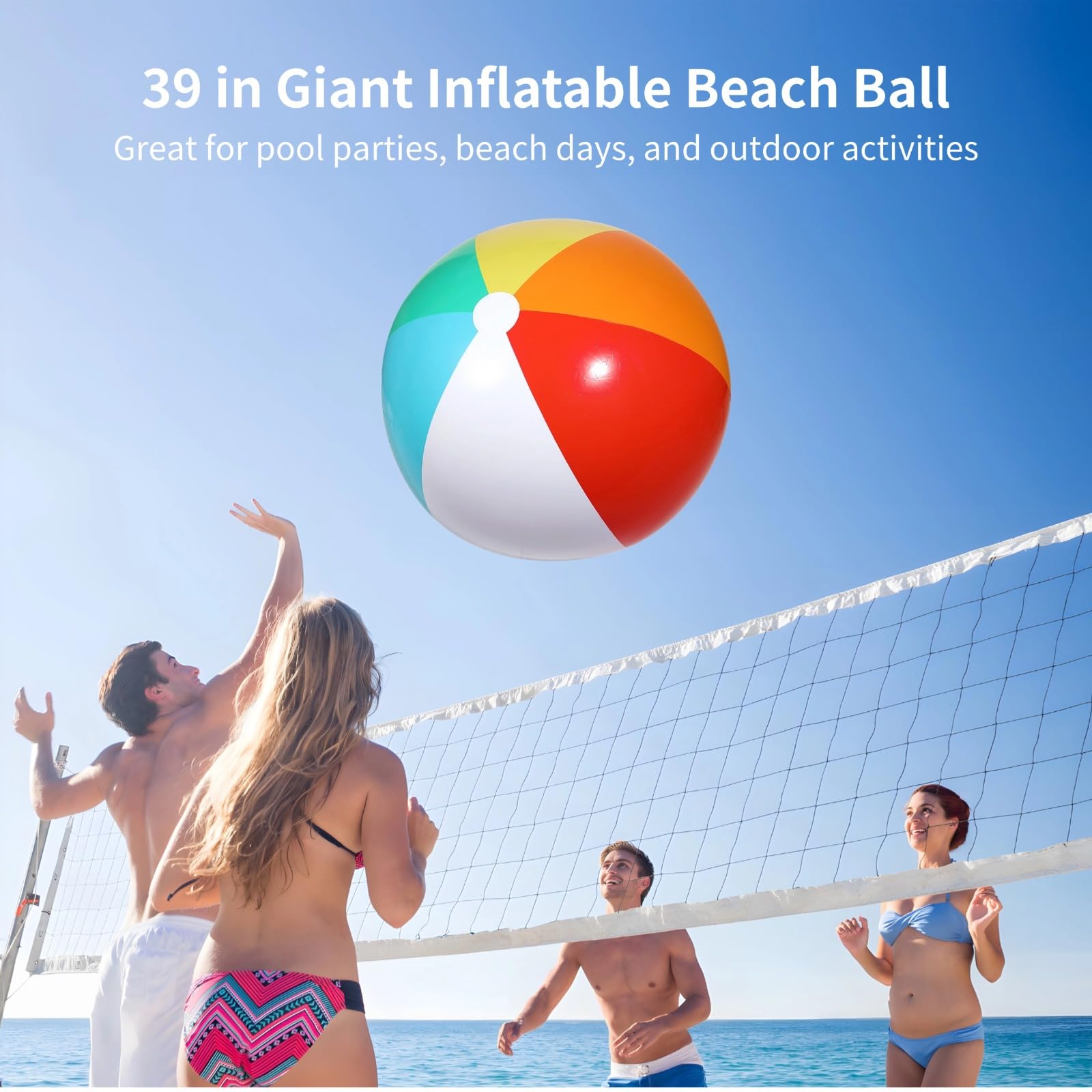 Generisch 2 palline da spiaggia gonfiabili giganti, da 99 cm, colori arcobaleno, in PVC, per spiaggia, giardino, piscina e divertimento all'aperto per giochi e feste