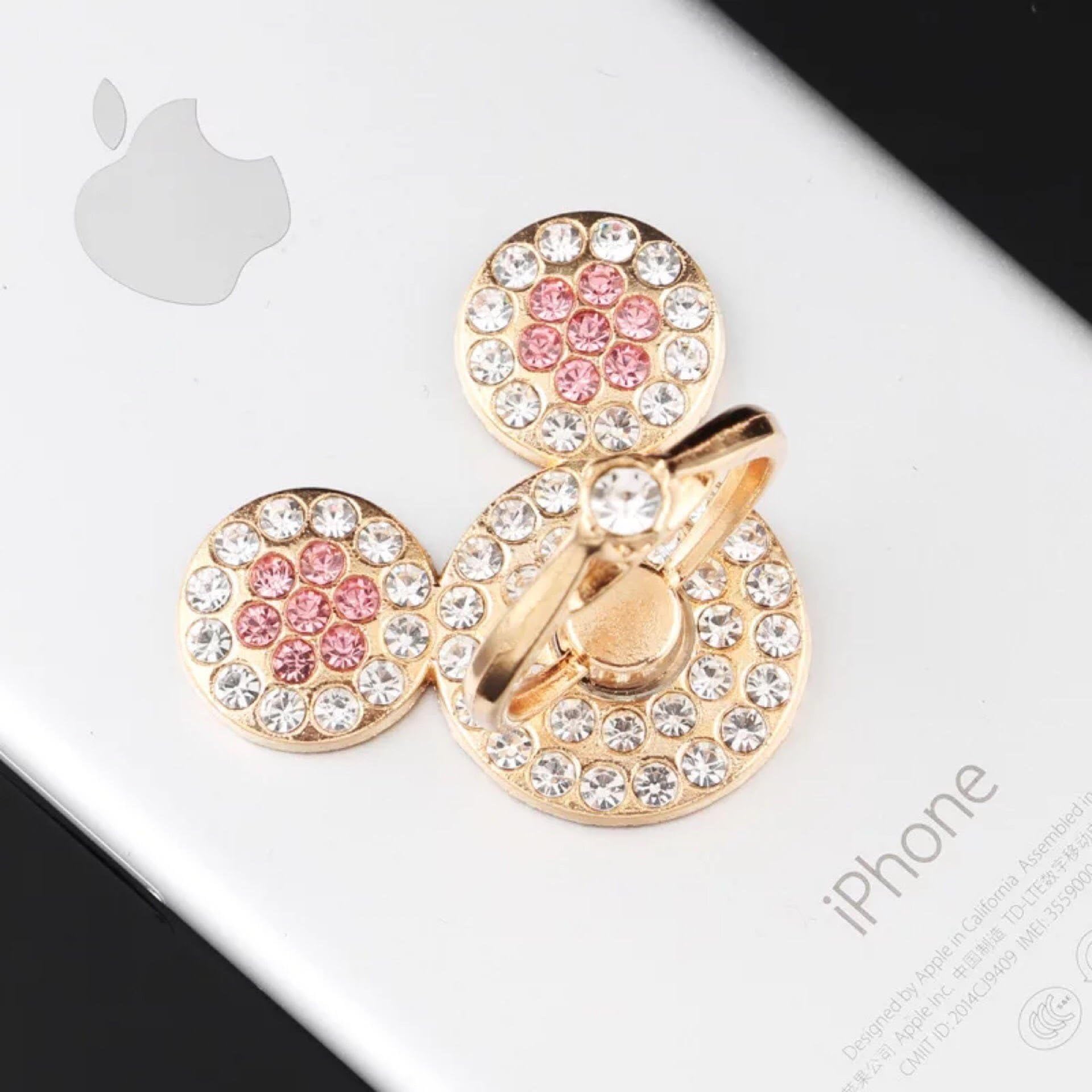 E&LUniversal 360 Degree Rotating Finger Ring Stand Holder for Cell Phone or Tablet - Crystal Rhinestone Pink Mouse