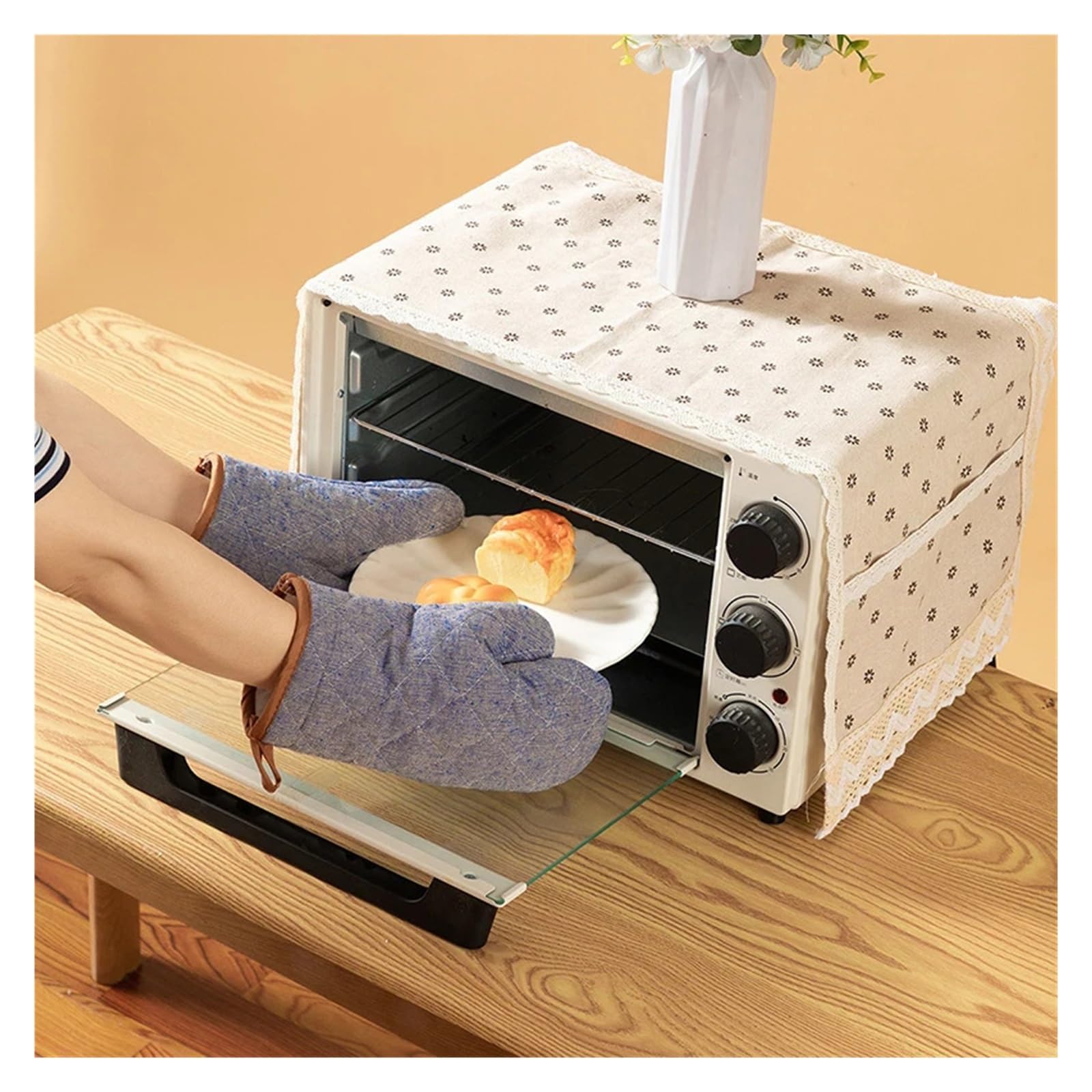 MRKU Guantes para Hornear y cocinar, 1 Unidad, Gruesos, antiescaldaduras, de algodón y cáñamo, Aptos para microondas, Utensilios de Cocina.