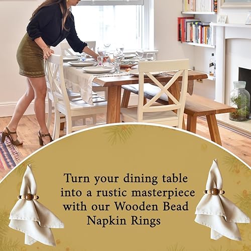Miniatura 5 de Juego de 6 servilleteros modernos con cuentas de madera  Servilleteros de cena para vacaciones y Navidad, fiesta de cumpleaños y decoración de boda