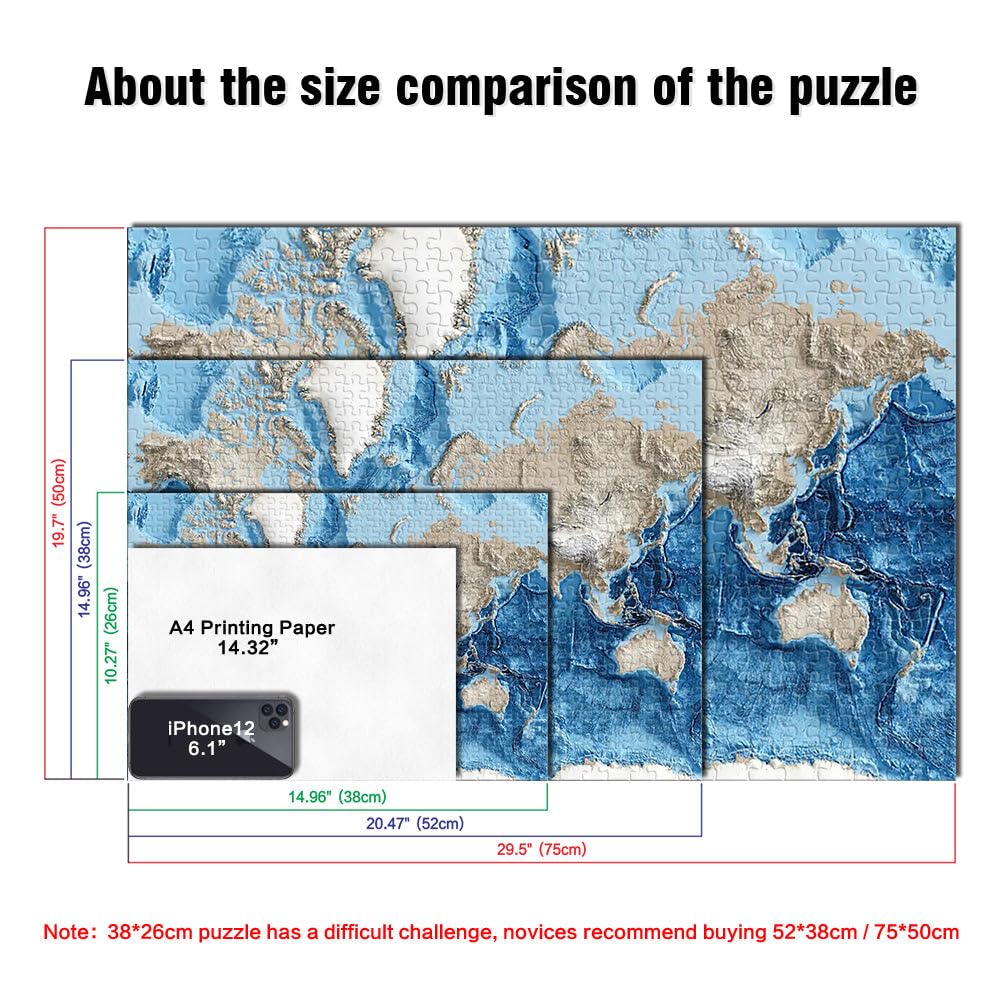 Carte du Monde en Relief Puzzle 2000 pièces pour Adolescents Cadeaux de Jeux stimulants Convient aux Couples 70x100cm