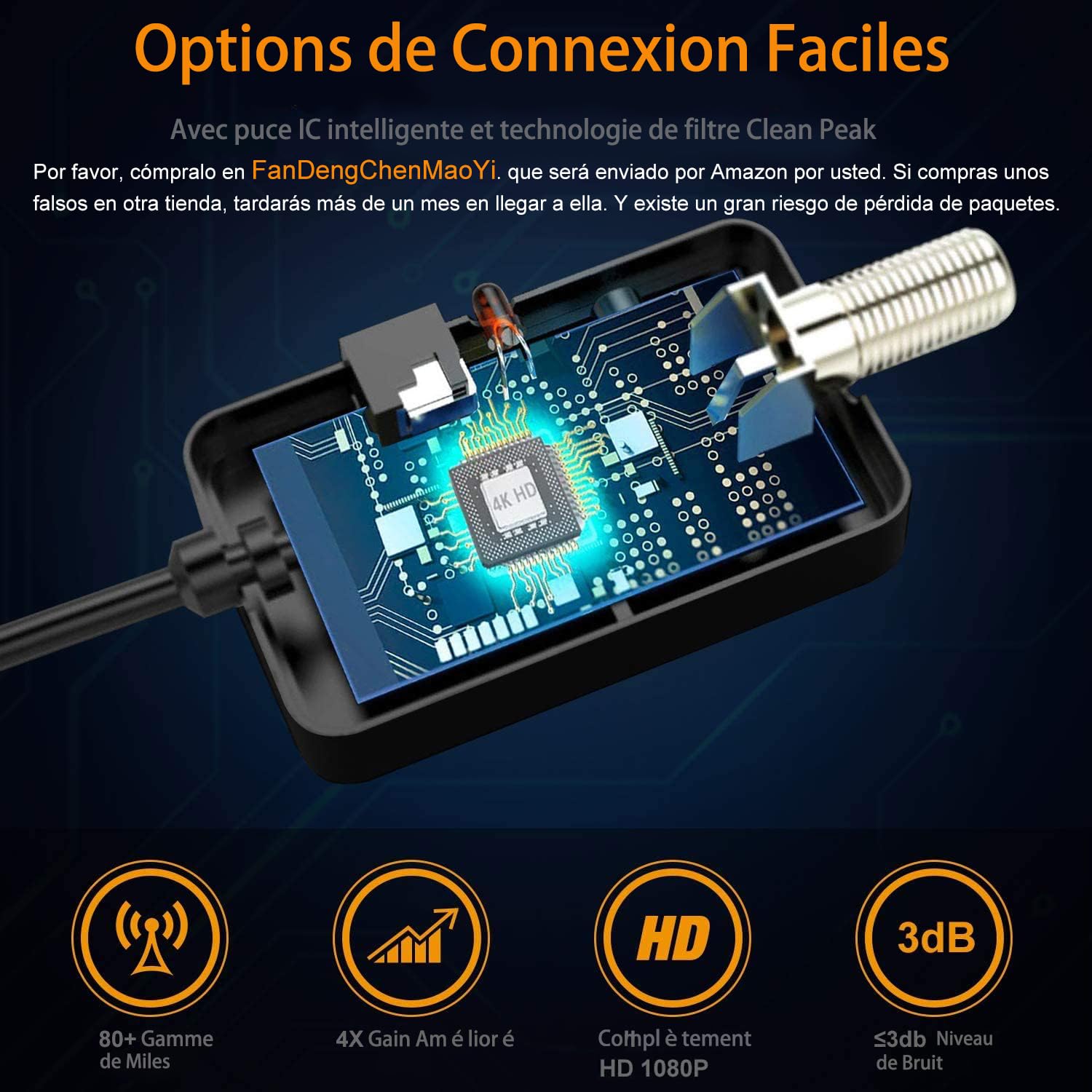 36DBI Antenne TV Intérieur Puissante, 200 km d'autonomie Antenne TNT Intérieure avec Signal Amplificateur Booster pour TNC/VHF/UHF/M/FME, Soutenir TV HD