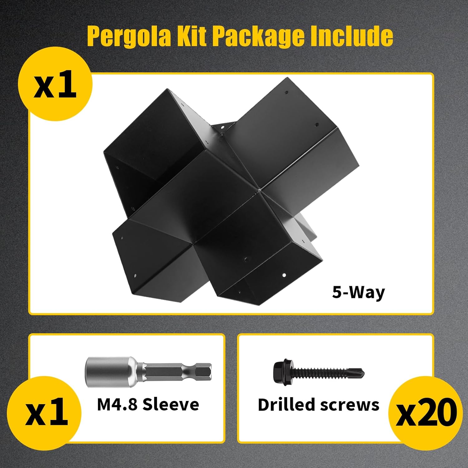 Pegola Bracket Kits,5-Way Right Corner Woodwork Brackets for 4" x 4" (Actual:3.5" x 3.5") Lumber,DIY Gazebo Brackets for Patio Pergolas, Gazebos, Log Cabin W/Hardware - 1 Pack…