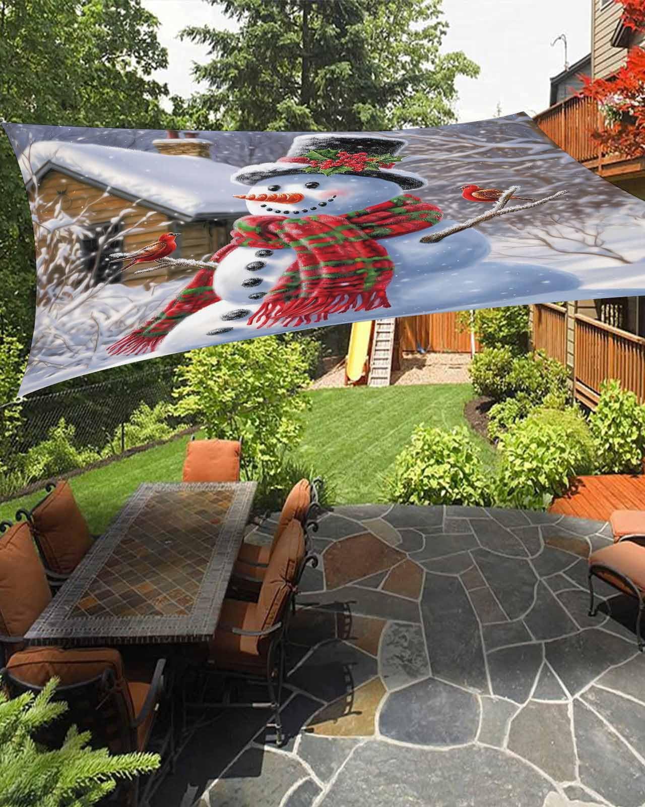 Boanket Sun Shade Sail 12' x 16', Christmas Sun Blocking Shades Privacy Outdoor Covering, Winter Snowman Birds Xmas Tree Snowflake Shade Cloth for Patio Deck Terrace Garden Lawns Beach Backyard