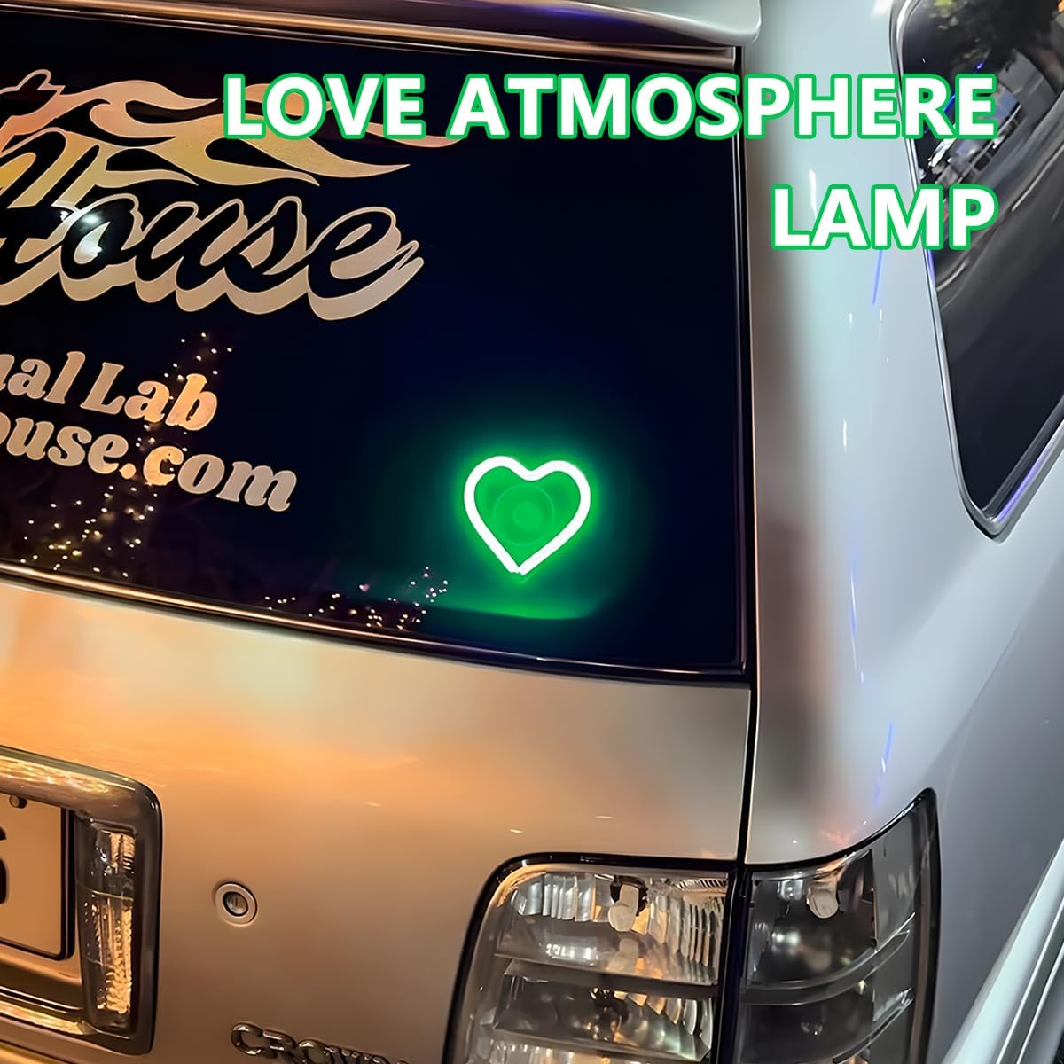 Car LED Ambient Light, Love Heart USB Vehicle Neon Lighting with Remote Control for Triangle or Back Window, Auto Interior Atmosphere Lamp Sign Decoration Accessories, Universal Fit (Green)