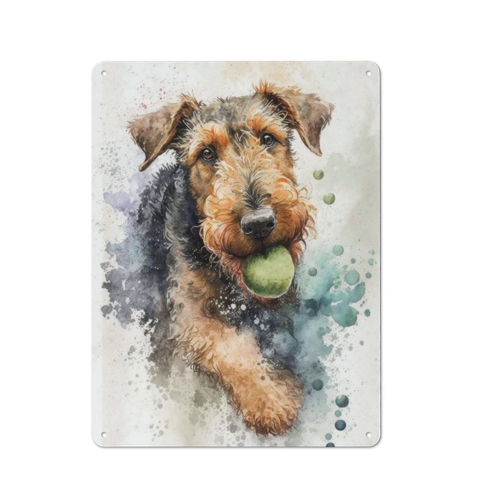 Junmoney Airedale With Tennis Ball Rustic Tin Sign 40X30cm Featuring For Bar Or Restaurant, A Housewarming Gift For Bar Decor Enthusiasts