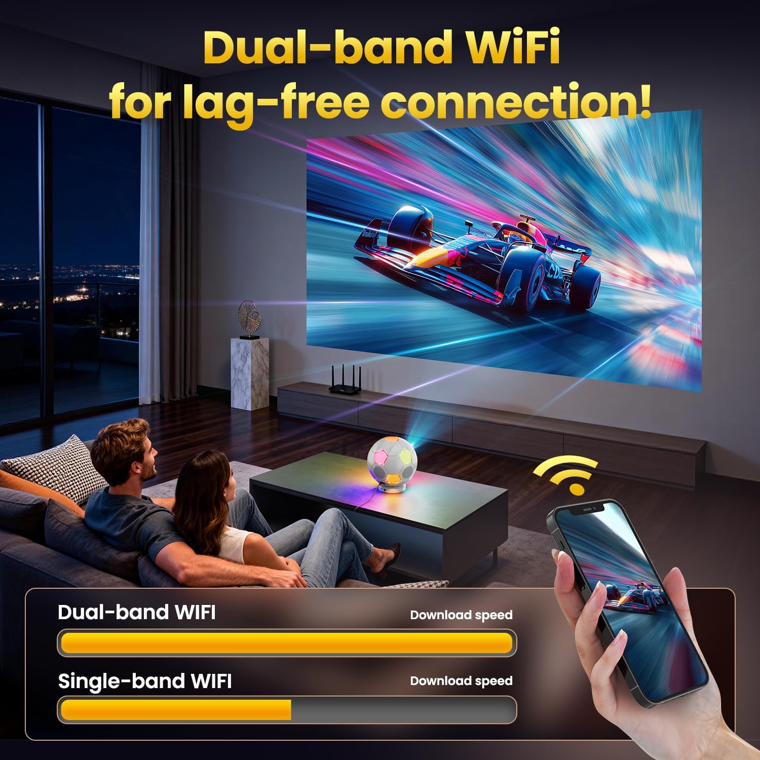 2026 New 4K Projector with WiFi and Bluetooth, Built-in Apps Movie with Auto Electric Focus & Keystone,soccer led Proyector with speaker for Indoor/Outdoor, Compatible with Phone/TV Stick/PC/PS5