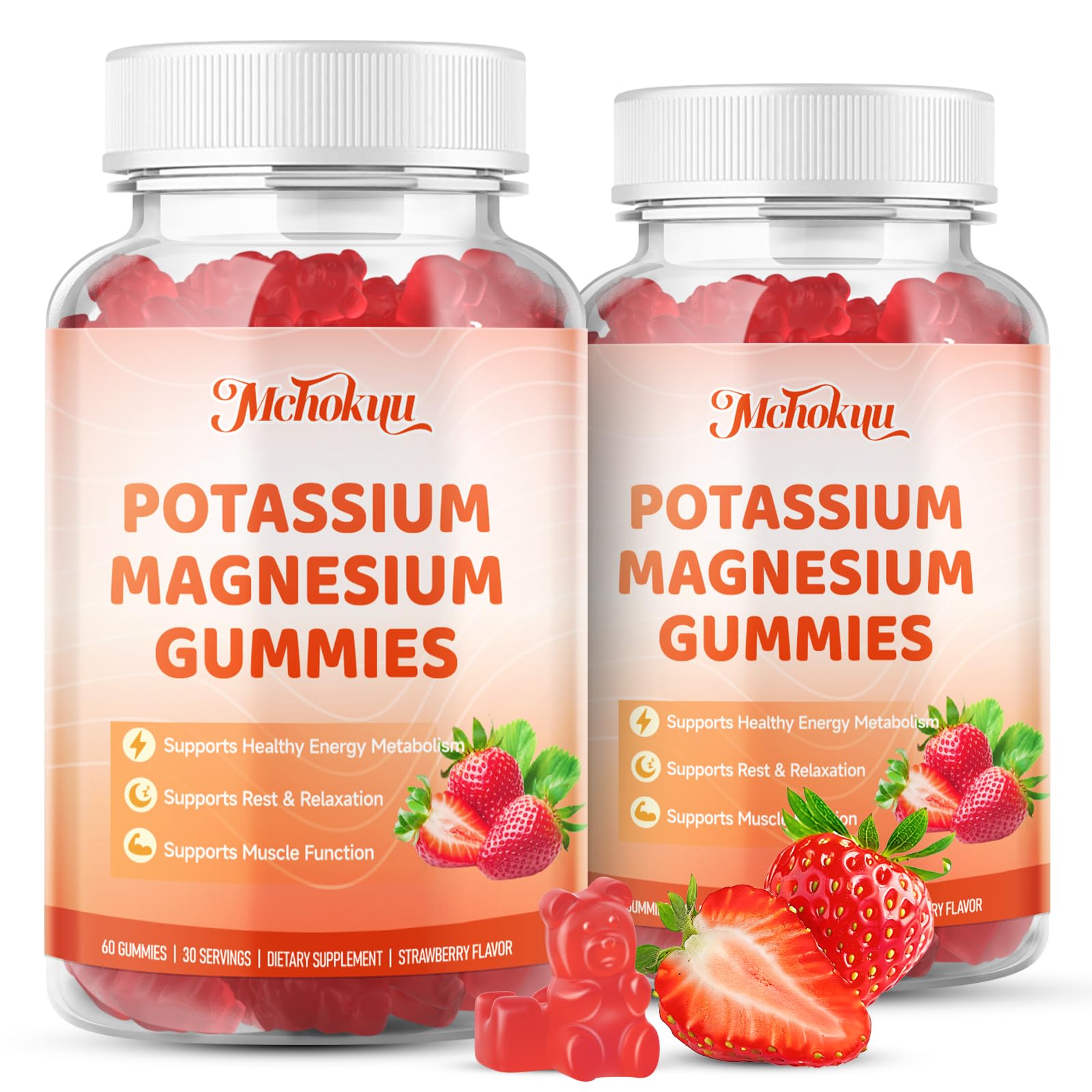 Potassium Magnesium Gummies – w/High Absorption Magnesium Glycinate, 120Ct 60 Count (Pack of 2)