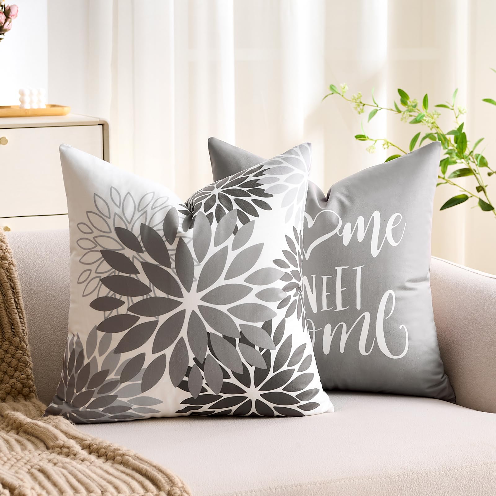 ZHAOMIMI Set di 4 Copri Cuscini per Divano Geometrico Stampato su due lati Cotone Biancheria Decorativo. Copricuscini Divano Per la decorazione domestica 45x45cm (grigio