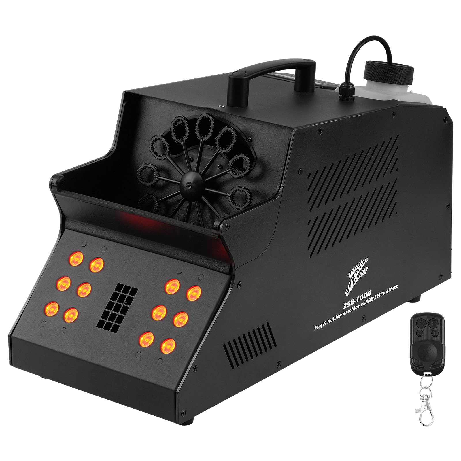 Z' Fog & Bubble Machine w/RGB LED's Effect (ZSB-1000), 1000W Smoke Machine with 12 RGB LED Lights DMX Stage Lighting Fogger Effect with 2 Bubble Fans for Halloween Chirstmas Wedding DJ Party