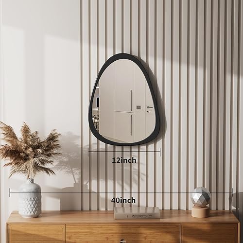 Miniatura 2 de Espejo de pared irregular de 15 x 12 pulgadas, espejo con marco de madera negra, espejo de pared asimétrico para sala de estar, dormitorio, baño,