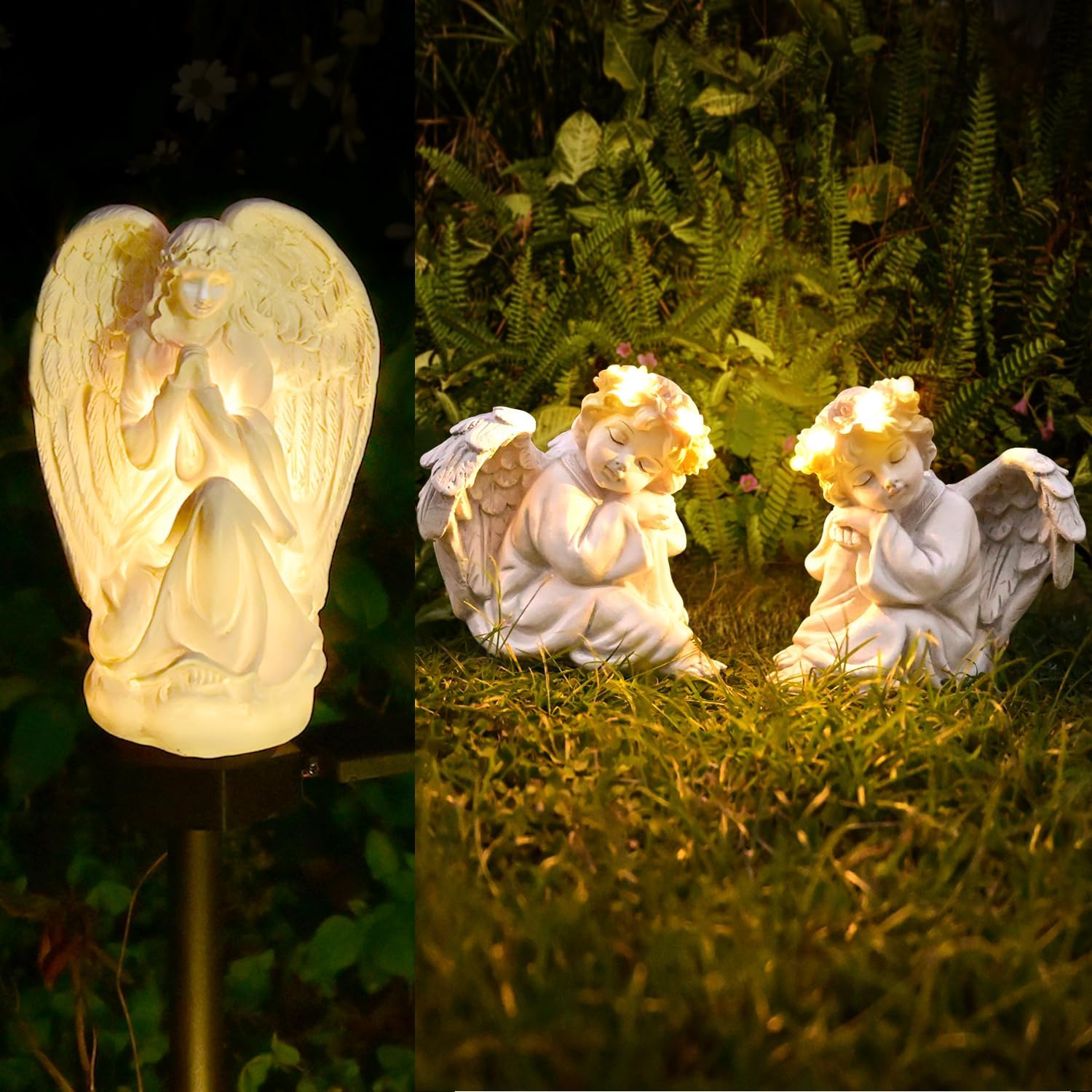 Angel Statue Garden Decor for Outside Solar Outdoor Decorations Patio Guardian Solar Light Outside Decorative Mom Dad Grave Decorations for Cemetery